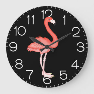 Rosa Flamingo on Black Stor Klocka