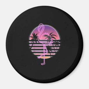 Rosa Flamingo on retro sunset with Handflatan Träd Magnet