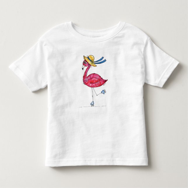 Rosa Flamingo on Skates T Shirt (Framsida)