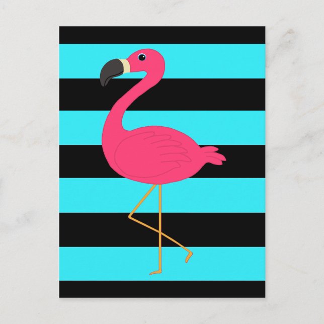 Rosa Flamingo on Teal and Black Vykort (Framsida)