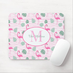 Rosa Flamingo Oval Initial Monogram, Personlig Musmatta
