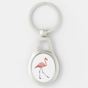 Rosa Flamingo Ovalt Silverfärgad Nyckelring