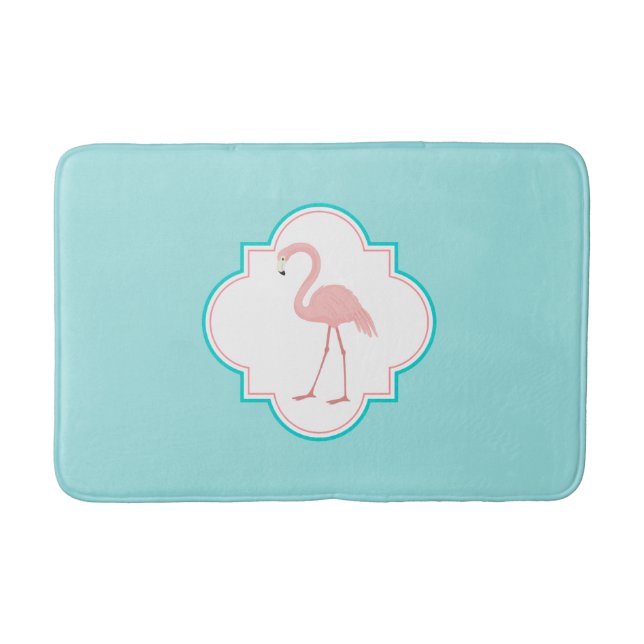 Rosa Flamingo på Aquabakgrund Badrumsmatta (Framsidan)