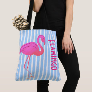 Rosa flamingo på blå ränder tygkasse
