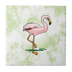 Rosa Flamingo på bleken - grön bakgrund Kakelplatta