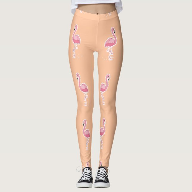 rosa flamingo på blekens orange leggings (Framsida)
