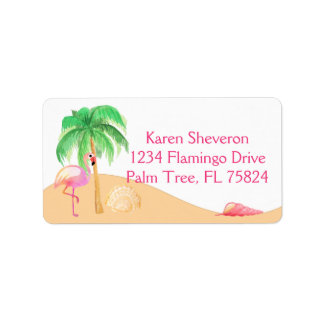 Rosa Flamingo på en Beach-Adressetiketter Adressetikett
