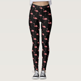 Rosa flamingo på en svart bakgrund leggings