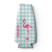 Rosa Flamingo på Gingham Flaska Cooler