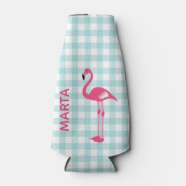 Rosa Flamingo på Gingham Flaska Cooler
