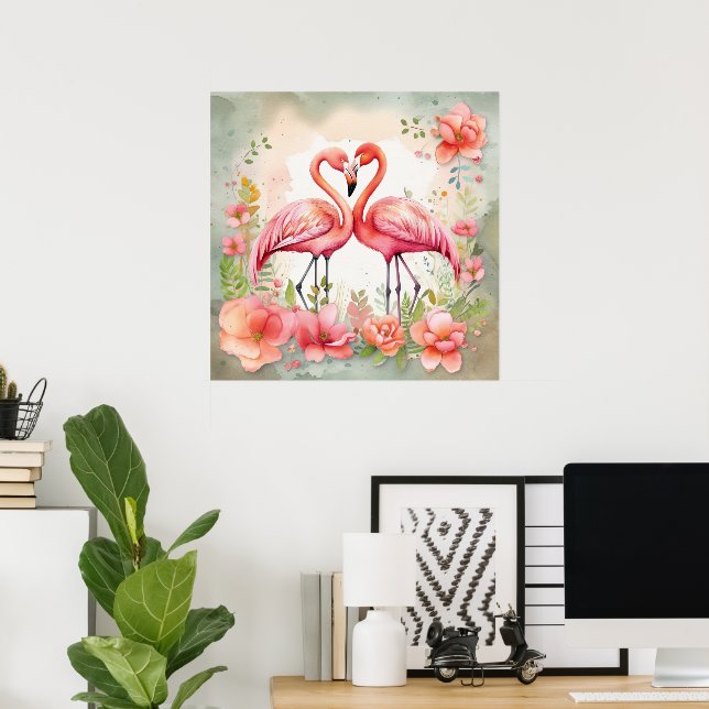 Rosa flamingo på kute poster (Hemmakontoret)