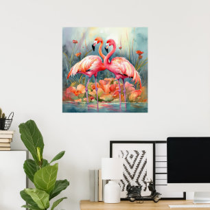 Rosa flamingo på kute poster