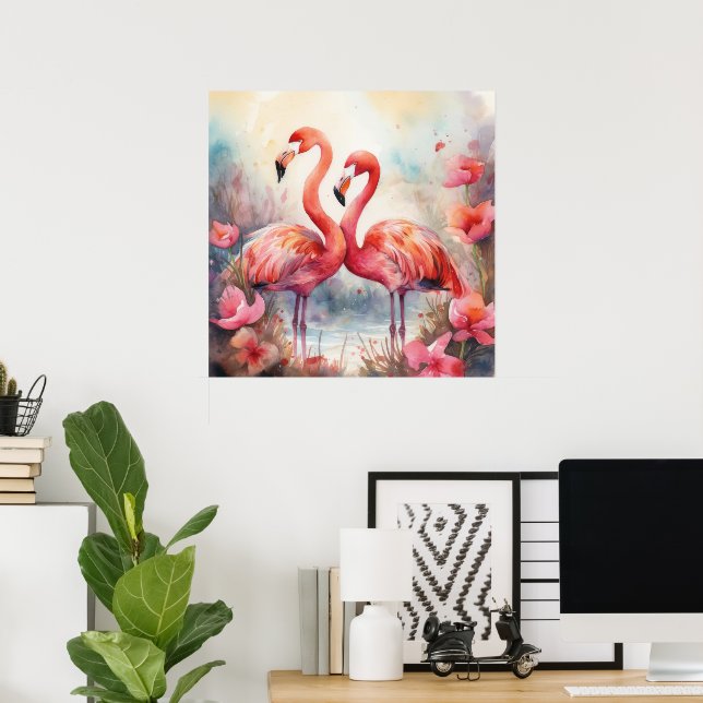 Rosa flamingo på kute poster (Hemmakontoret)