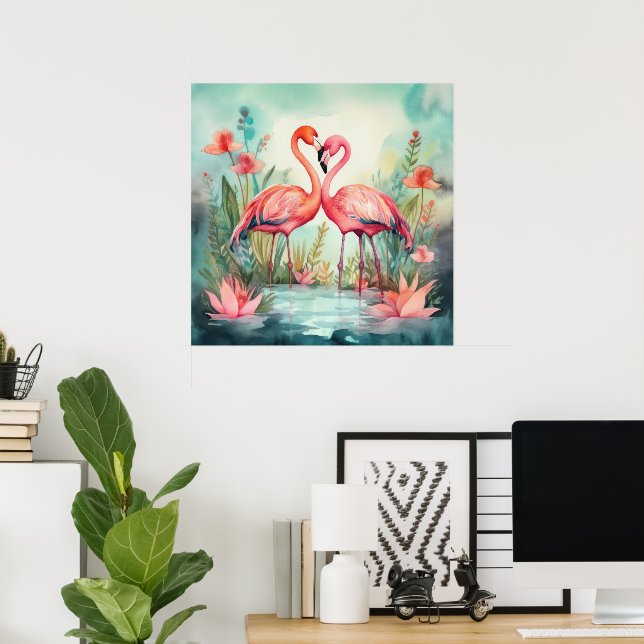 Rosa flamingo på kute poster (Hemmakontoret)