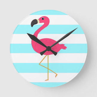 Rosa Flamingo på ljusa krickarandar Rund Klocka