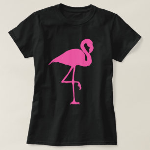 ROSA FLAMINGO på svart T-tröja T Shirt