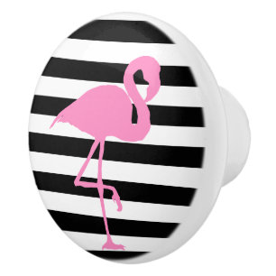 Rosa Flamingo på Svarta och vita Rand Knopp