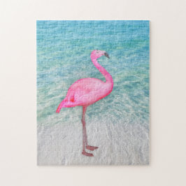 Rosa Flamingo på Tropical Beach Pussel