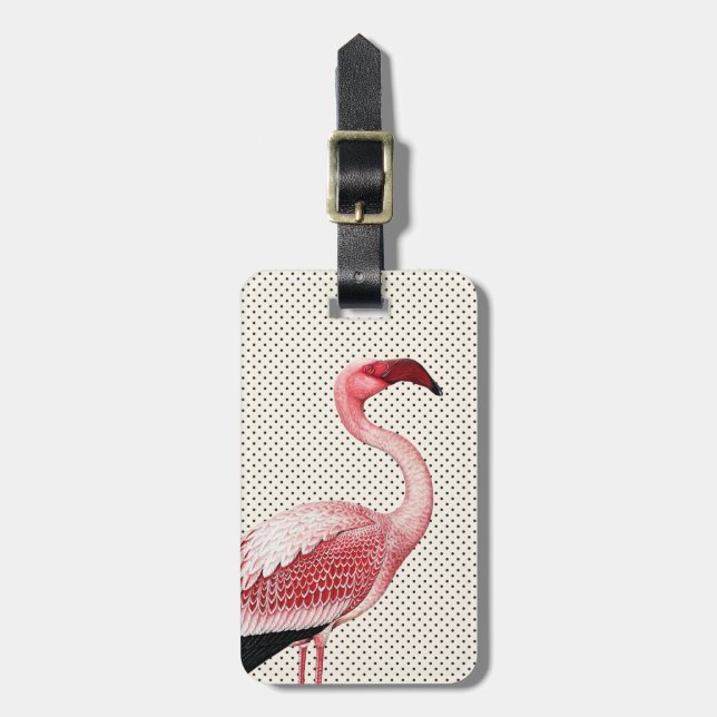 Rosa Flamingo på vintagepolka dots Bagagebricka (Vertikal Framsida)