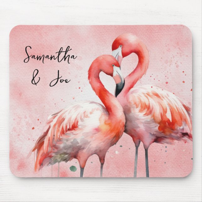  Rosa Flamingo Pair Watercolor Musmatta (Framsidan)