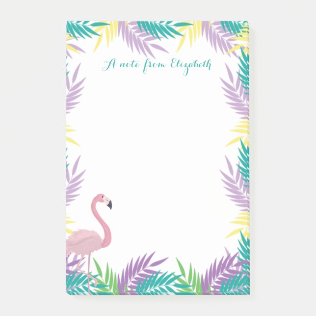Rosa Flamingo Palmblad Post-it Block (Framsida)