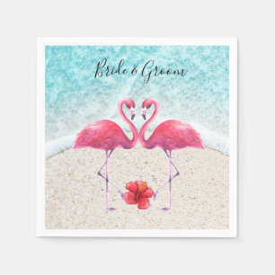 Rosa Flamingo par kärlek på strandbröllop Pappersservett