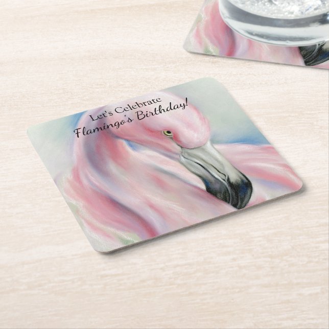 Rosa Flamingo Pastel Art Underlägg Papper Kvadrat (Vinklad)