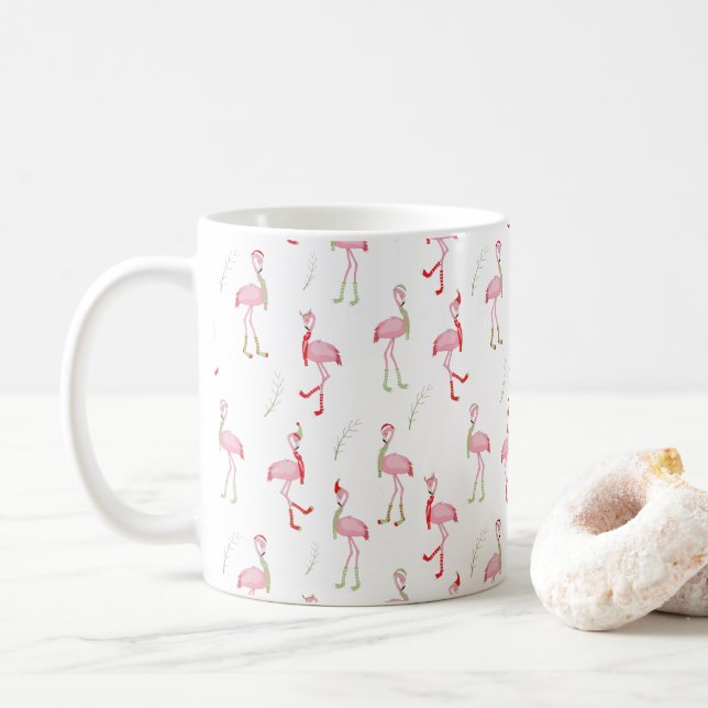 Rosa Flamingo Pattern Jul Cute  Kaffemugg (Med munk)