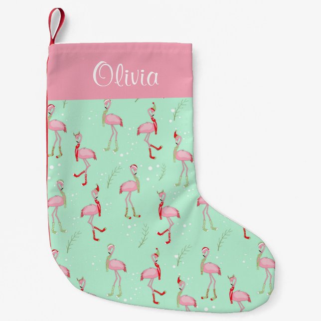 Rosa Flamingo Pattern Jul Cute Liten Julstrumpa (Framsidan)