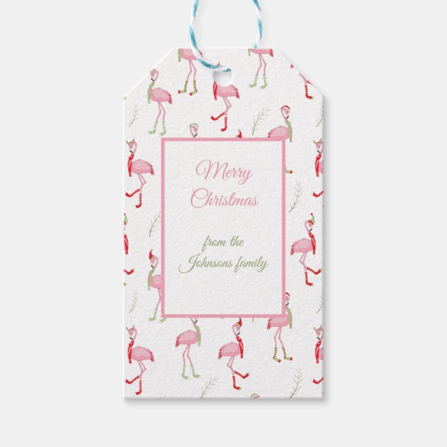 Rosa Flamingo Pattern Jul Cute Presentetikett (Framsidan)