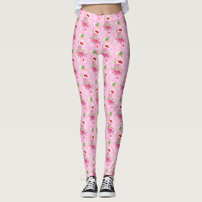 Rosa Flamingo Pattern Leggings (Framsida)