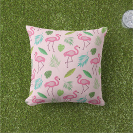 Rosa Flamingo Pattern med Tropical löv Kudde