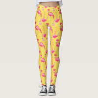 Rosa Flamingo Pattern på Gult Girly Leggings