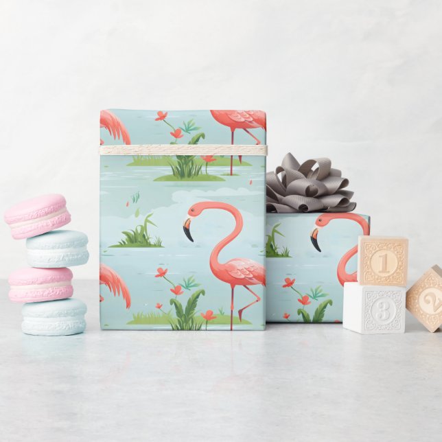 Rosa Flamingo Pattern Presentpapper (Baby Shower)