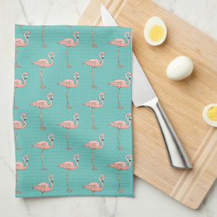 Rosa Flamingo Pattern Tropical Retro Plocka Färg Kökshandduk