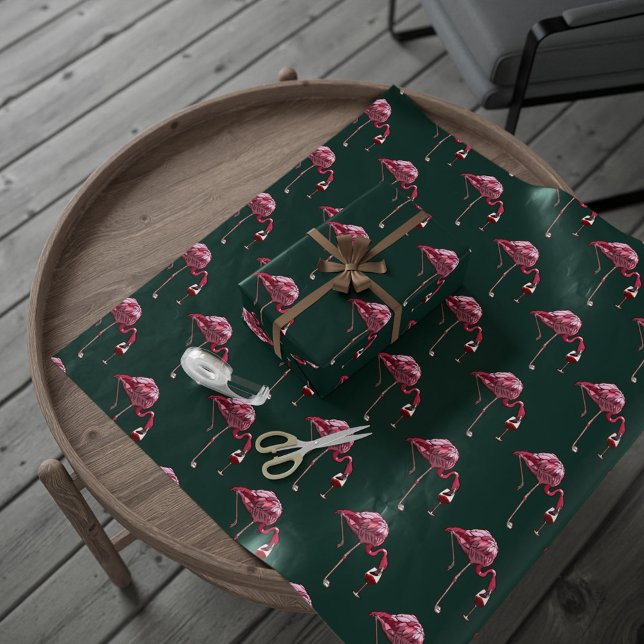 Rosa Flamingo Pattern Vin Drinker Funny Presentpapper (Flamingo Pattern Green Celebration Wrapping Paper)