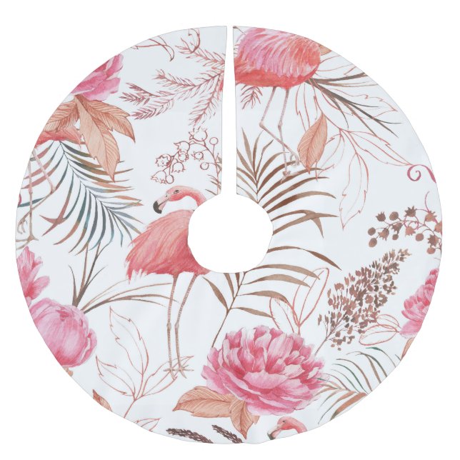 Rosa flamingo, peonvattenfärg mönster. julgransmatta borstad polyester (Framsidan)