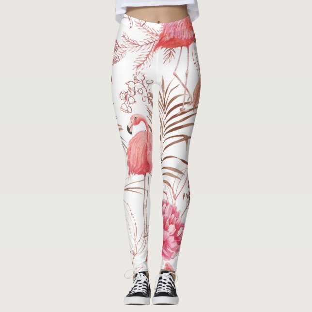 Rosa flamingo, peonvattenfärg mönster. leggings (Framsida)