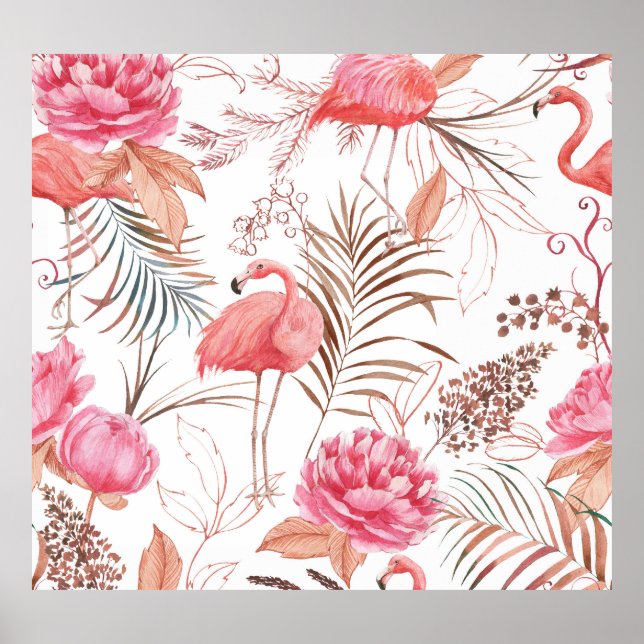 Rosa flamingo, peonvattenfärg mönster. poster (Framsidan)