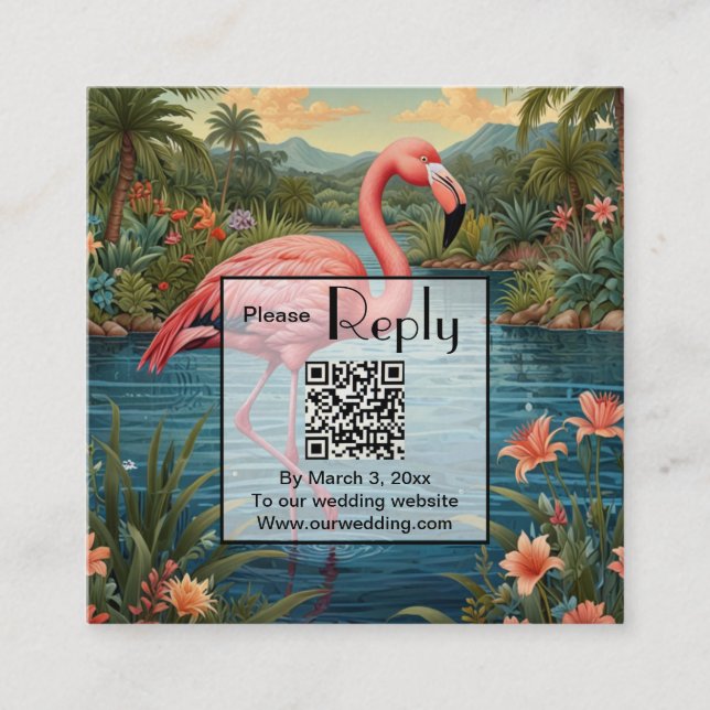 Rosa Flamingo personalize QR-kod Tilläggskort (Framsida)
