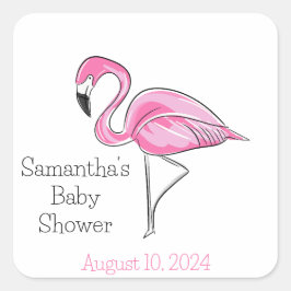 Rosa Flamingo Personlig Baby Shower Fyrkantigt Klistermärke