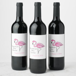 Rosa Flamingo Personlig Baby Shower Vinflaska Etikett