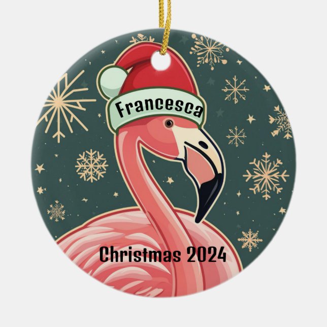 Rosa Flamingo Personlig jul Ornament (Framsidan)