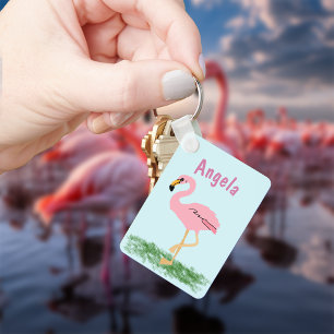 Rosa Flamingo Personlig Keychain Nyckelring