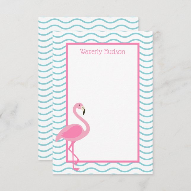 Rosa Flamingo Personlig Note Card Tack Kort (Fram/baksida)