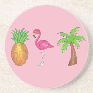 Rosa Flamingo Pineapple Handflatan Träd Tropical I Underlägg