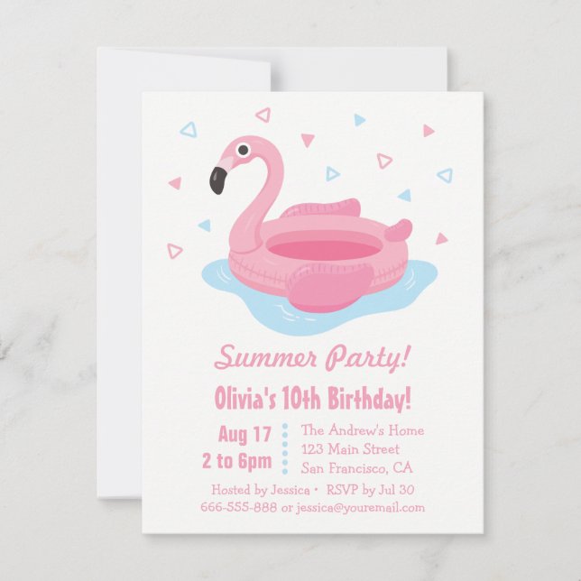 Rosa Flamingo Pool Float Sommarfödelsedagsfest Inbjudningar (Framsida)