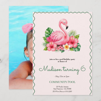 Rosa Flamingo Pool Födelsedagsfest Inbjudan