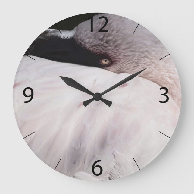 Rosa Flamingo Porträtt Ritning Effekt Konst Stor Klocka (Framsida)