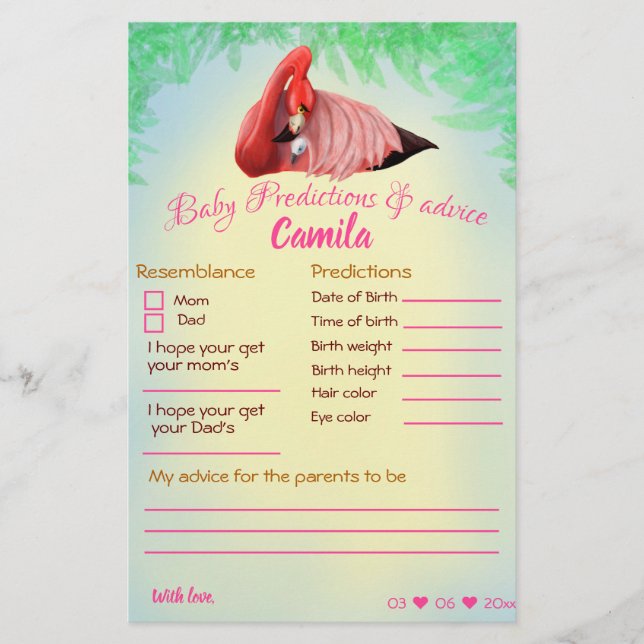 Rosa Flamingo Predictions & Advice Photo Game Card (Framsida)